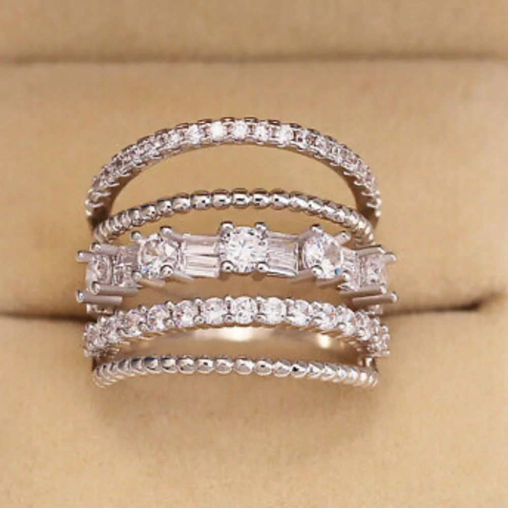 NWT DIAMOND LUXURY 925 Sterling silver Multilayered Ring - Picture 2 of 5